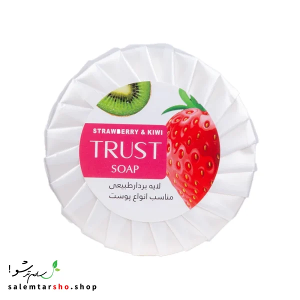 صابون توت فرنگی تراست برای لایه‌برداری ملایم، روشن‌کننده و شاداب‌کننده پوست با عصاره‌های گیاهی