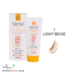 کرم ضد آفتاب رنگی و کنترل چربی بژ روشن تراست با SPF50+ برای محافظت و آبرسانی پوست