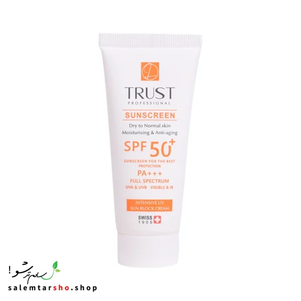 کرم ضد آفتاب و ضد پیری تراست با SPF50+ برای محافظت، آبرسانی و ضد پیری پوست خشک و نرمال