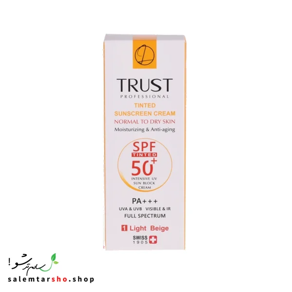 کرم ضد آفتاب رنگی و ضد پیری بژ روشن تراست با SPF50+ برای محافظت، آبرسانی و کاهش التهاب پوست