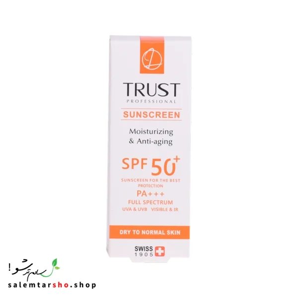 کرم ضد آفتاب و ضد پیری تراست با SPF50+ برای محافظت، آبرسانی و ضد پیری پوست خشک و نرمال